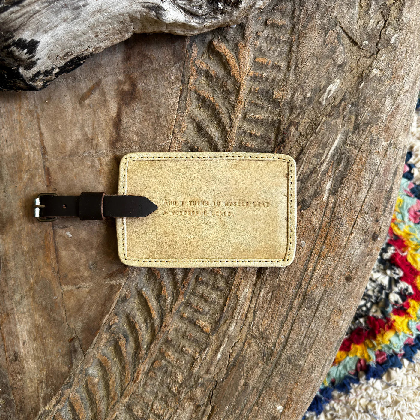 Honey Leather Luggage Tag - wonderful world