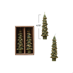 Tree Shaped Taper Candles - green w/ gold tips