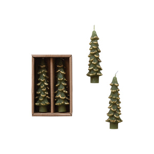 Tree Shaped Taper Candles - green w/ gold tips