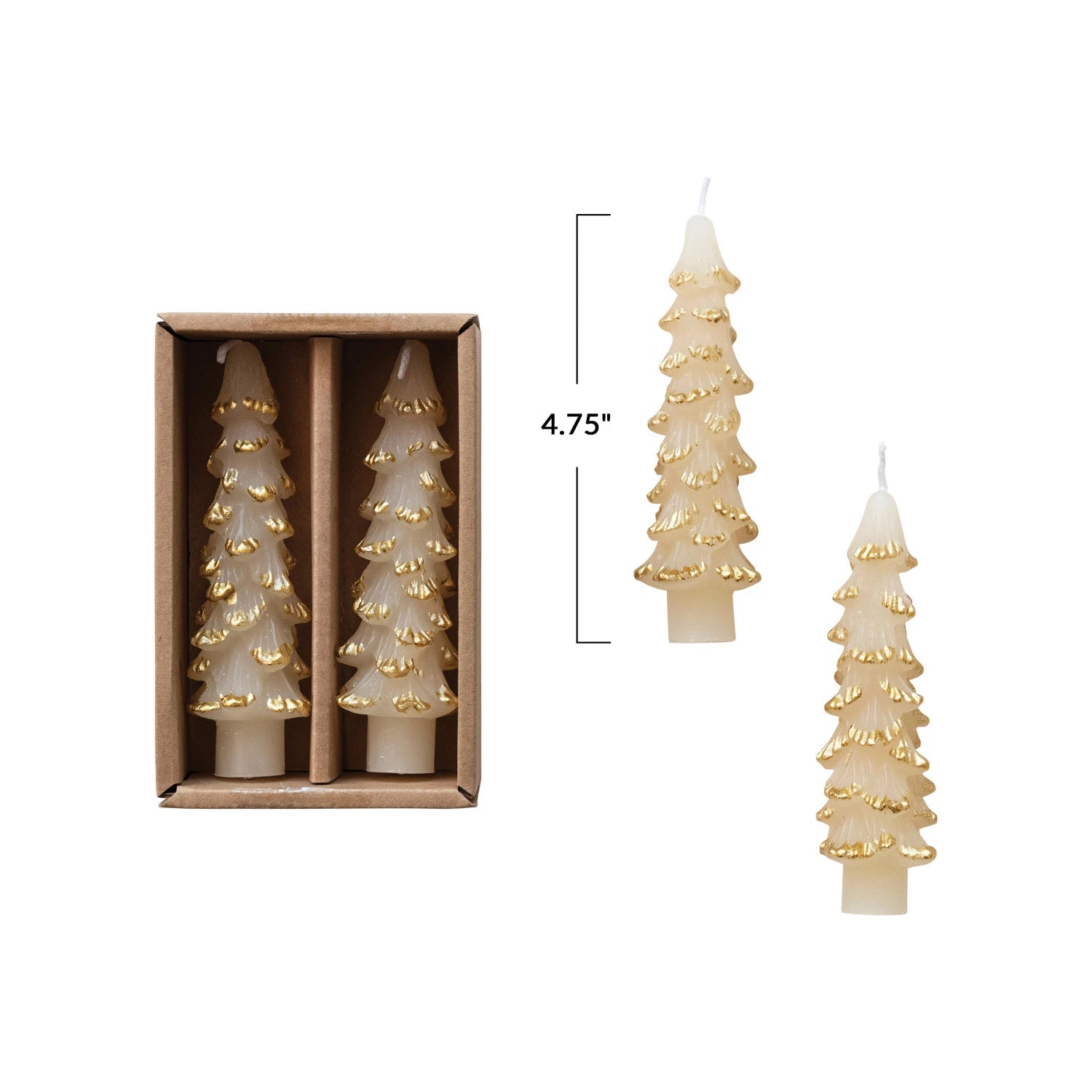Tree Taper Candles/ gold tipped cream