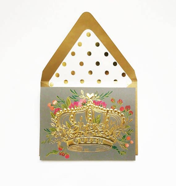 Queen Crown with Flowers Card