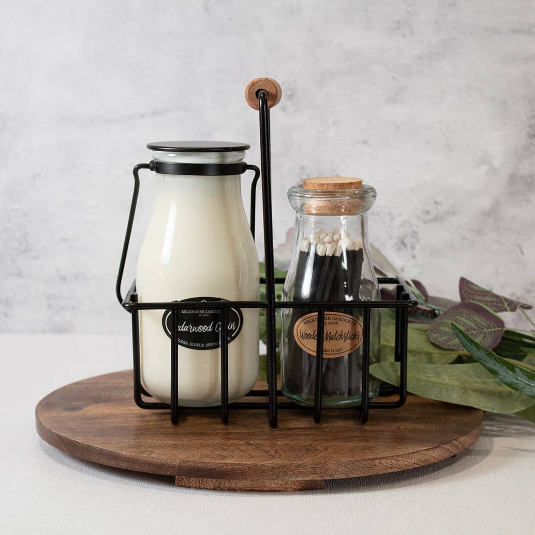 Milk Bottle Candle and Match Holder