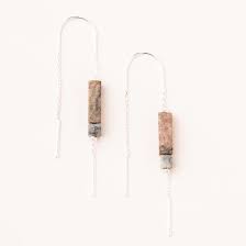 Rectangle Stone Thread Earrings